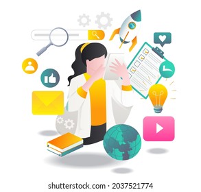 Girl is launching a rocket for online school