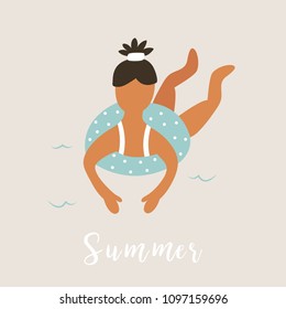 Girl laying in a Inflatable circle. Vintage poster.