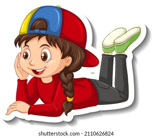 A girl laying on the floor cartoon character illustration