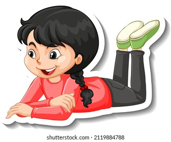 A girl laying on the floor cartoon character illustration