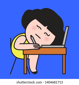 Girl Laying On Laptop And Have No Motivation To Do Anything On Monday Concept Card Character illustration