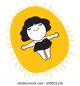 Girl Laying Sleeping Napping Sunbathing On Sun In Summer Concept Card Character illustration
