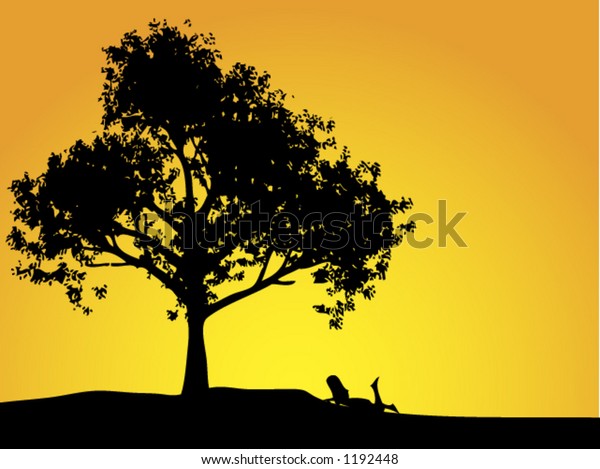 Girl Laying Under Tree Sunset Fully Stock Vector (royalty Free) 1192448 