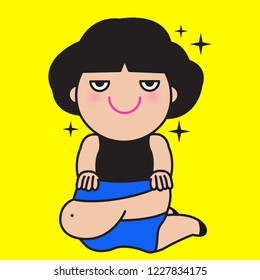 Girl In Lean Shape Taking Off Her Old Fat Body Concept Card Character illustration