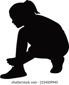 a girl leaning body, tie shoelace, silhouette vector