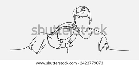 girl leaning on guy's shoulder. love couple. continuous one line drawing. isolated on white background. vector illustration.