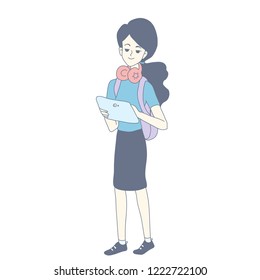 Girl is learning. character design of vector. doodle art style.