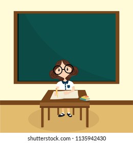 The girl learning in classroom