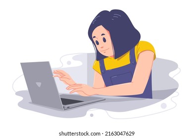 Girl Learning to Code on a Laptop