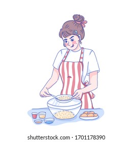 Girl learning cook when quarantine concept design of vector.