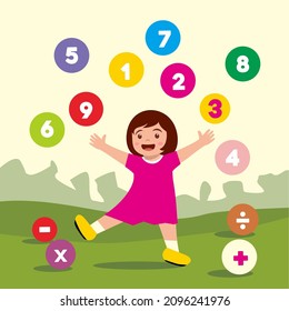a girl learning to count in the park happily