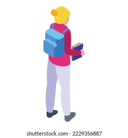 Girl learning icon isometric vector. School student. Education computer