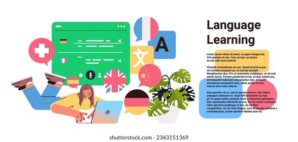 girl learning language on laptop online education e-learning concept horizontal copy space