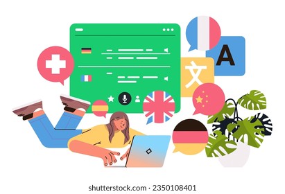girl learning language on laptop online education e-learning concept horizontal