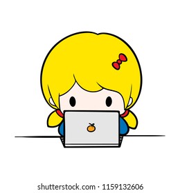 The girl is learning with laptop