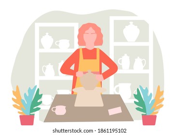 Niña aprendiendo a hacer alfarería, una gráfica vectorial