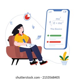 Girl learning online physics course, flat illustration 

