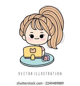 niñas aprendiendo ilustración vectorial en línea