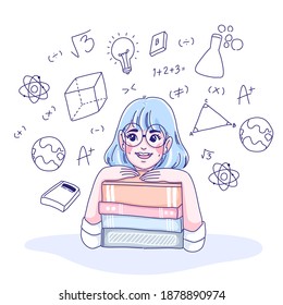 Girl learning science character design of vector.