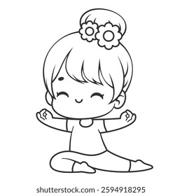 Girl is learning yoga movements, for coloring
