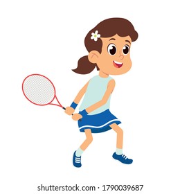 girl learns to play tennis. child play tennis isolated on white background. vector illustration