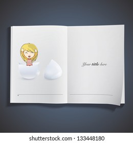 Girl leaving broken of an egg. Vector design.