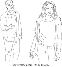 Girl leaving her boyfriend. Line drawing