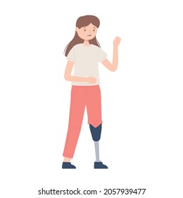 girl with leg prosthesis flat icon