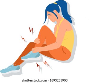 Girl with a leg sprain illustration in flat vector style on white background