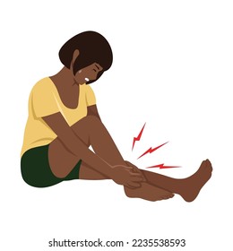 Girl with a leg sprain illustration in flat vector style on white background. Flat vector illustration isolated on white background