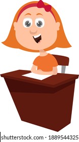 Girl in a lesson ,illustration,vector on white background