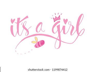 It's a girl lettering. Baby shower design card for invitation