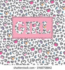 Girl with lettering on leopard background. T-shirt graphics design.