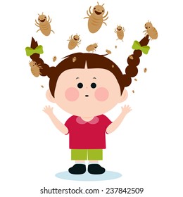 A girl with lice on her head. Vector illustration