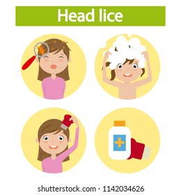 girl with lice. step by step how to remove lice