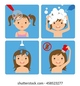 girl with lice. step by step how to remove lice