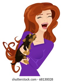 Girl and licking her neck puppy