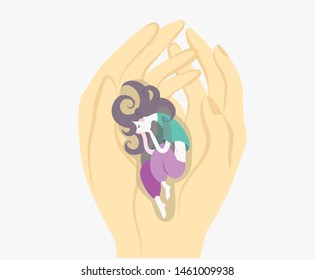 girl lies in hands care support vector