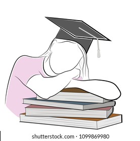 the girl lies leaning on books. the concept of study. vector illustration