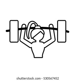 girl lifting barbell fitness gym outline vector illustration eps 10
