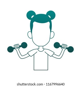 Girl lifting kettlebells blue lines
