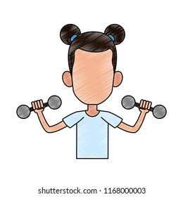Girl lifting kettlebells scribble
