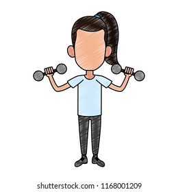 Girl lifting kettlebells scribble