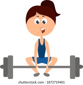Girl lifting weights, illustration, vector on white background.