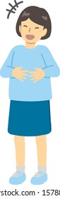 Girl in light blue clothes laughing holding stomach