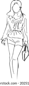 girl line art black and white illustration vector 