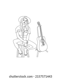 Girl Line Art Guitar Brand Stock Vector (Royalty Free) 2157571443 ...