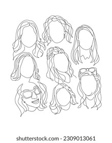 Girl line art illustration, black and white, eps 10
