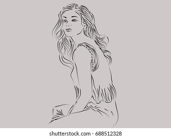 girl line drawing vector