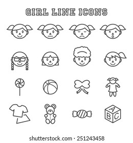 girl line icons, mono vector symbols